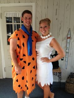 This is a super cute DIY couples costume idea - Fred Flintstone and Wilma!